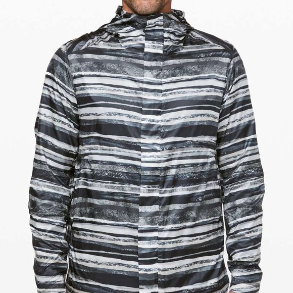 Lululemon Women's Camo Collage Black White Striped Axiom Windbreaker Jacket 10 - Picture 1 of 16